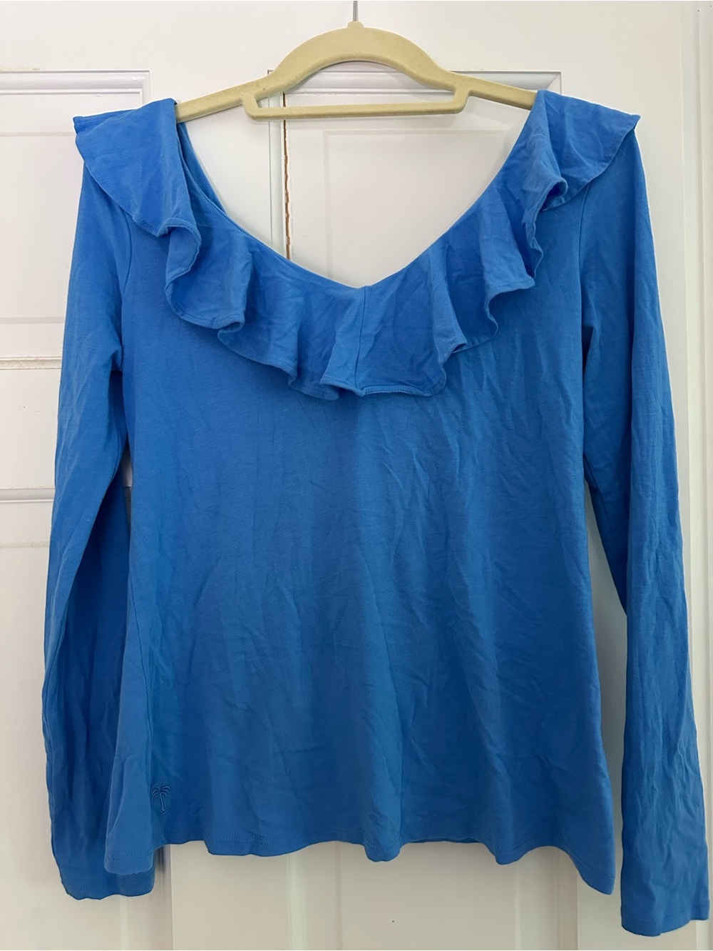 Lilly Pulitzer Blue Ruffle V-Neck Long-Sleeve Top